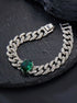 14K White Gold Plated Iced Cubic Zirconia Emerald Cuban Link Men Women Bracelet